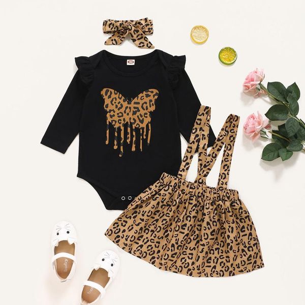 

clothing sets toddler baby girls long sleeve leopard butterfly leopard skirt+headband outfits autumn kids casual clothes, White
