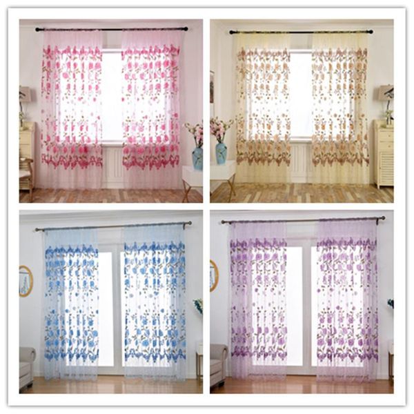 

curtain & drapes 1x2m home door window balcony modern flower printed sheer tulle voile