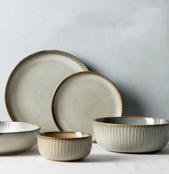 

retro round ceramic dishes and plates thicken household rice salad bowls eco friendly tableware dinner plato de ceramica dinnerware sets