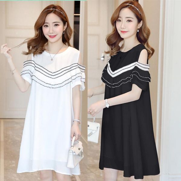 

maternity dresses dress summer ruffles design hollow shoulder short sleeve loose stylish for pregnant women mom, White
