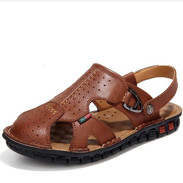 

sandals double use cow leather hand made summer beach for breathable old man shoes z601, Black