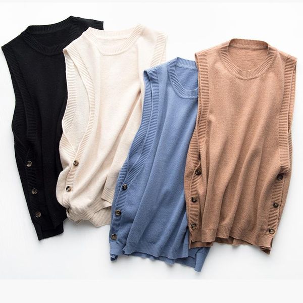 

women's vests 2021 spring and autumn wool sweater vest ladies sleeveless o-neck knitted jacket casual pullover, Black;white