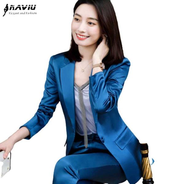 

blue pants suits women 2021 spring autumn temperament foraml long sleeve blazer and office ladies business work wear women's two piece, White