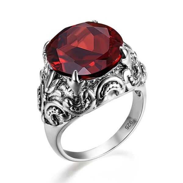 

cluster rings szjinao real 925 sterling silver original handmade fine jewelry garnet ring gemstone oval neo-gothic for women bijoux, Golden;silver