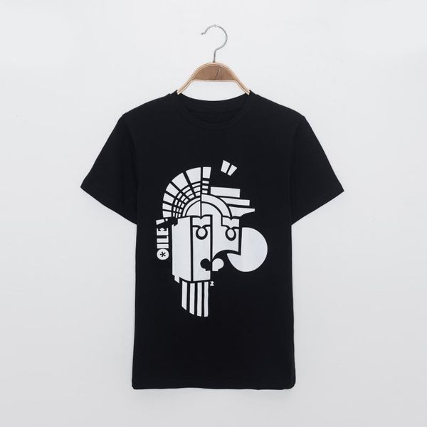 

summer abstract print t-shirt o neck short sleeve black and white solid color fashion loose tee women's