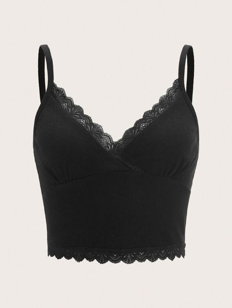 

contrast lace crop cami 142y#, White