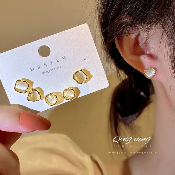 

stud classic golden geometric opal stone earring sets for women girl trendy date shopping jewelry gifts, Golden;silver