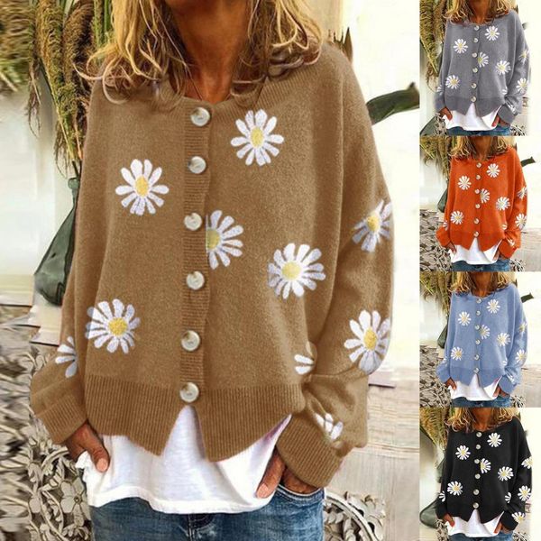 

oversize women sweater long sleeve marguerite print sweater cardigan autumn knitted jacket coat womens clothing, White;black