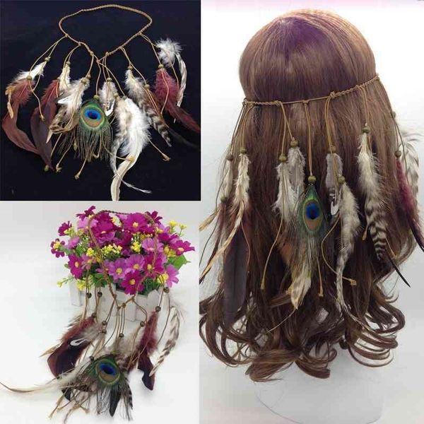

band popular indian hair feather scenic spot headdress ethnic dress, Black;brown