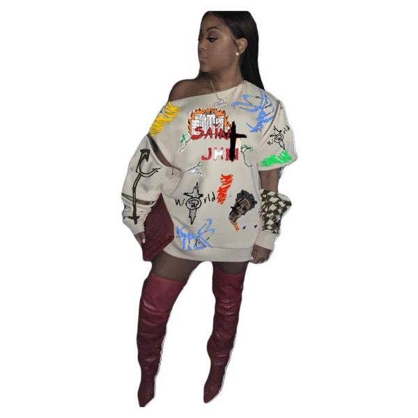

casual dresses dpsde 2021 women street hip hop style short long sleeve round neck printed mini, Black;gray