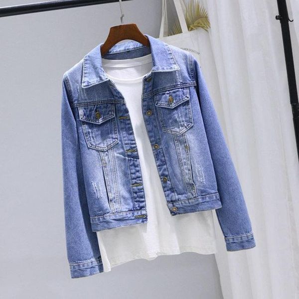 

women's jackets plus size women denim jacket 2021 fashion korean spring autumn student short long sleeve female jean outwear overcoat, Black;brown