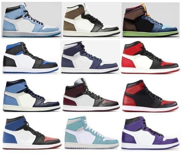 

1 university blue dark mocha royal toe bred toe banned 35th anniversary boots shoes men 1s obsidian turbo green sneakers, Black