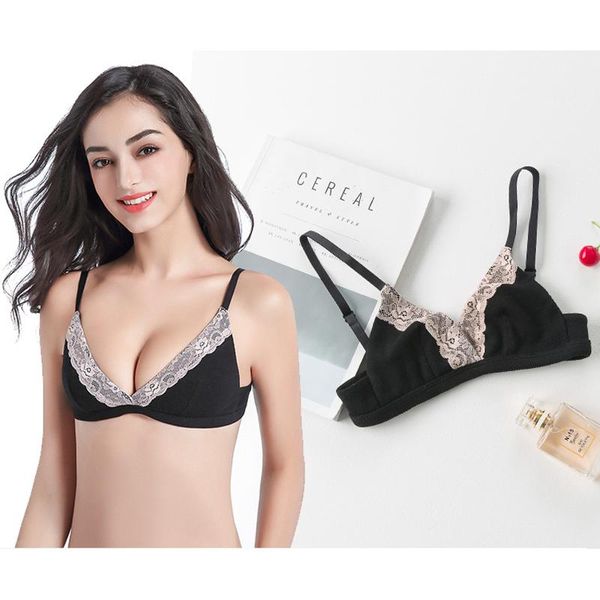 

bras summer styles thin cup push up bra bralette women soft seamless lace deep v wireless brassiere without underwire lingerie, Red;black