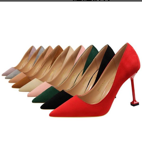 

dress shoes cat with female korean style suede stiletto small fresh high heels pointed toe shallow mouth all-match black ol single n38