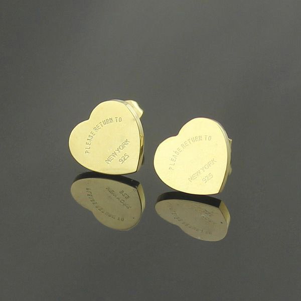 

sell big famous brand 316l titanium steel stud earring luxury heart shape brand women charm love earrings fashion jewelry wholesale, Golden;silver