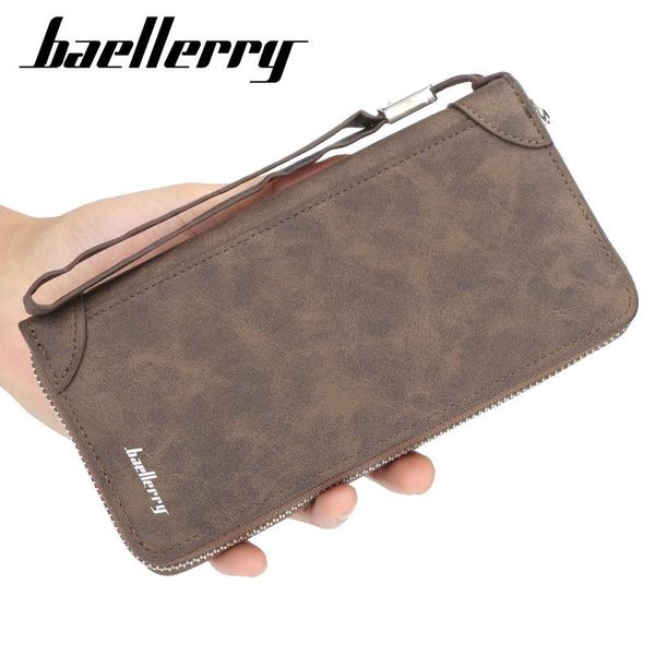 

wallets men's casual retro wallet long matte leather clutch multifunctional mobile phone bag, Red;black