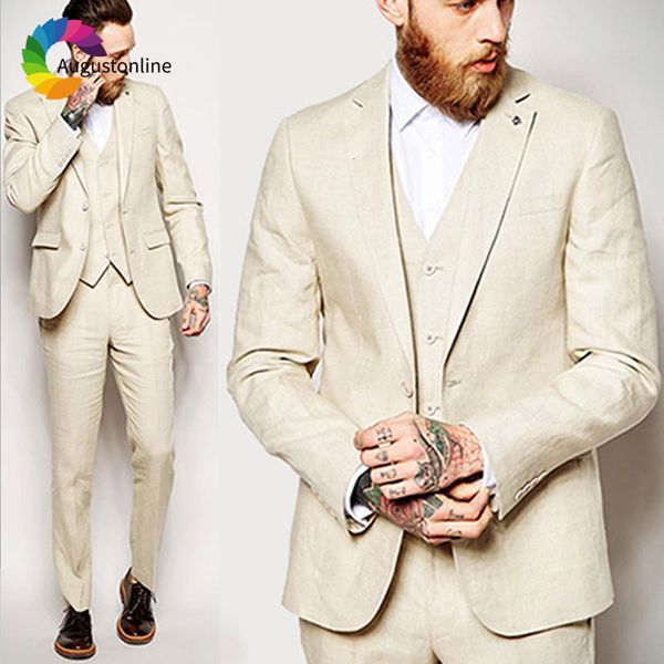 

men's suits & blazers beige linen men for wedding beach slim fit groom tuxedos custom made man prom wear 3peice jacket pants, White;black
