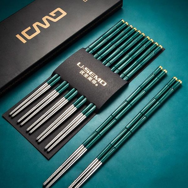 

chopsticks 5/10 pair silver stainless steel iron alloy non-slip home el restaurant portable healthy stick for sushi cho