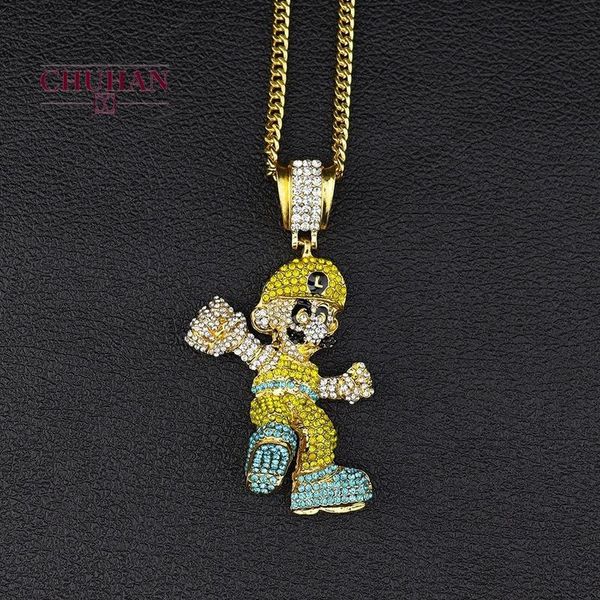 

pendant necklaces chuhan luxury full cubic zircon cartoon anime character necklace for men women hip hop jewelry gift c459, Silver