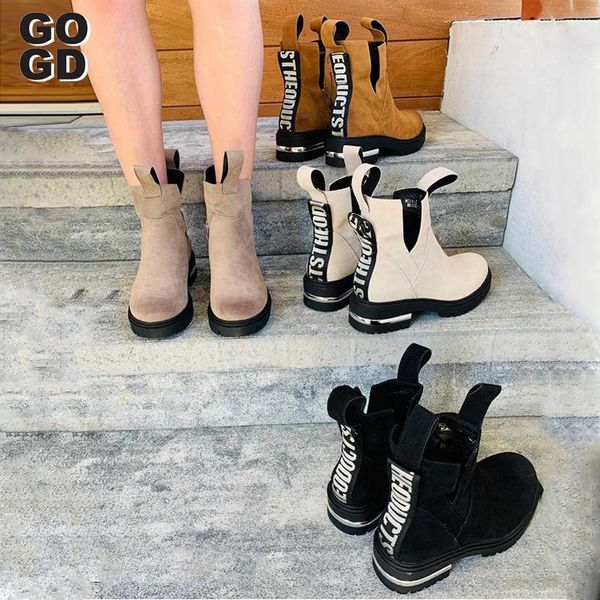 

boots [gogd]2021 women concise wind autumn and winter classic not with mouth ankle short plush warm female shoes, Black