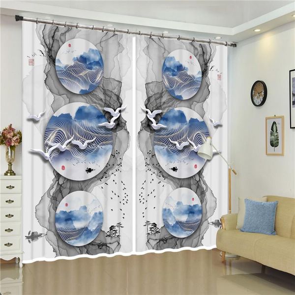 

curtain & drapes 3d po blue sky white clouds pigeon moon leaves home bedroom decoration blackout customize size