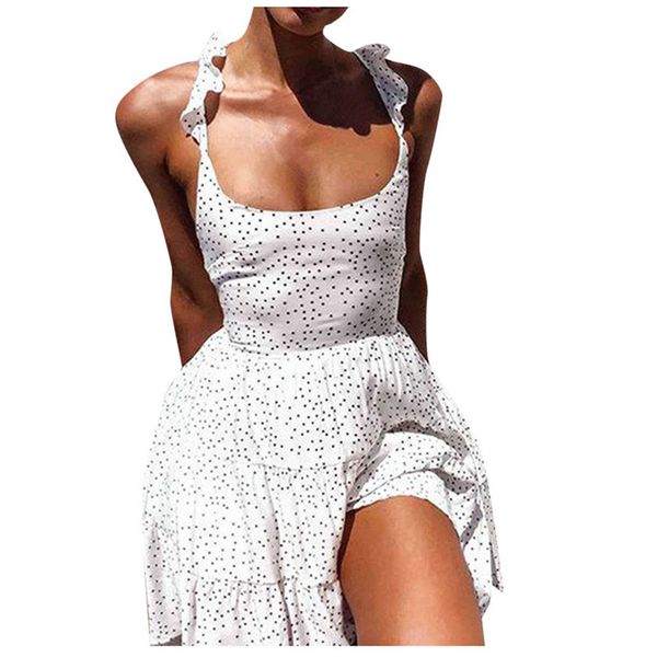 

polka dot mini dress women sleeveless square casual backless dresses female lady summer beach party dress sundress vestidos 210423, Black;gray
