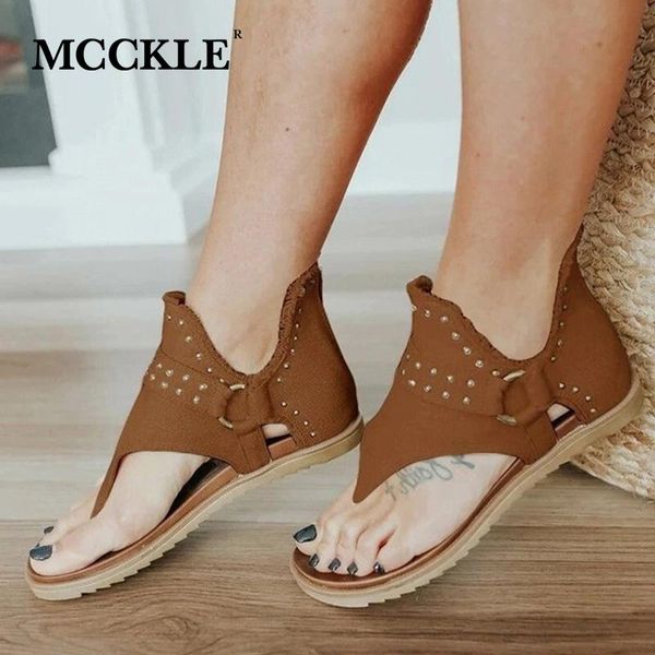 

sandals mcckle women's solid slip-on flat flock retro clip toe cover heel female summer shoes rome plus size, Black