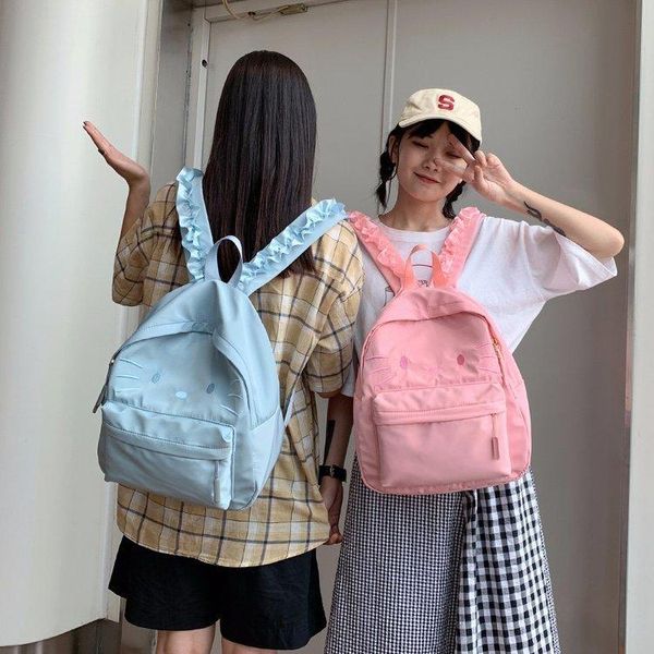 

backpack cute cartoon embroidered cat sweet girl versatile matching color school wind bag students