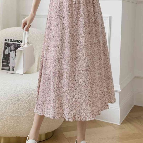

summer skirt women high waist fashion retro beach printed chiffon female elegant bohemia 210507, Black