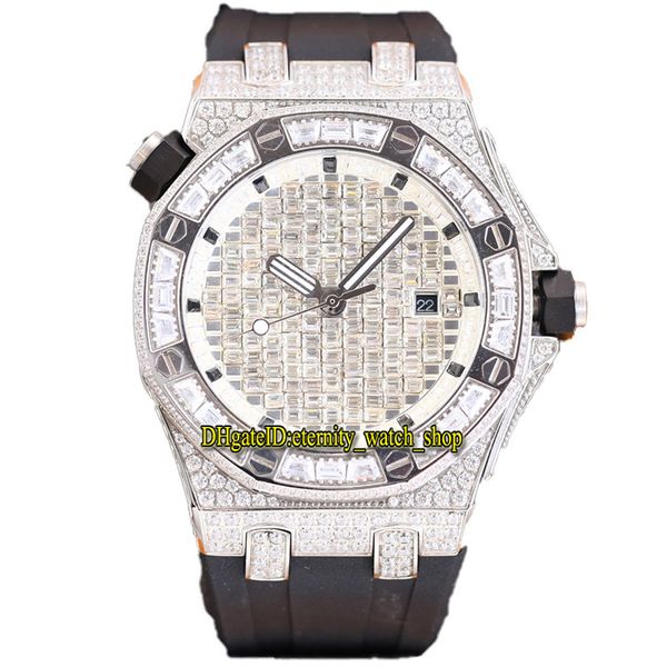 

twf super b15452 paved diamonds japan miyota automatic mens watch full iced out gypsophila square cut diamond dial so15400 rubber strap eter, Slivery;brown