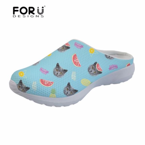 

summer shoes platform sandals watermelon fruit cat printing slipper female comfortable flat mesh ladies shoe, Black