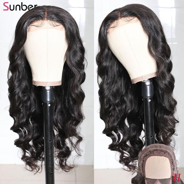 

body wave fake scalp lace part human hair wig 150% density 4x1 hand tied pre-plucked peruvian sunber1, Black;brown