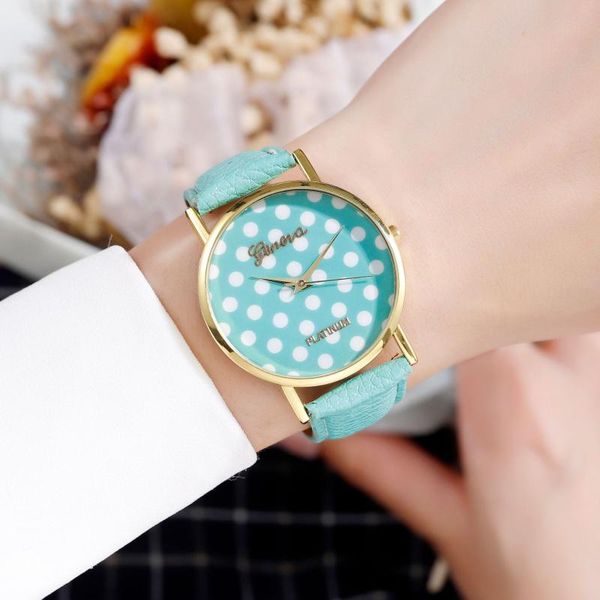 

wristwatches luxury ladies watch polka dot contrast color leather women quartz couple casual clocks relogio feminino, Slivery;brown