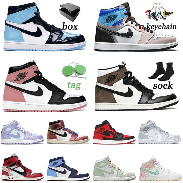 

basketball shoes air jordan 1 1s unc rust pink high dark mocha mid chicago off white university blue mens women trainers retro 36-46