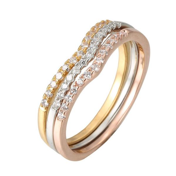 

cluster rings simple 3 colors twisted geometry ring for women elegant charming female rhinestone accessories fashion wedding party jewelry, Golden;silver