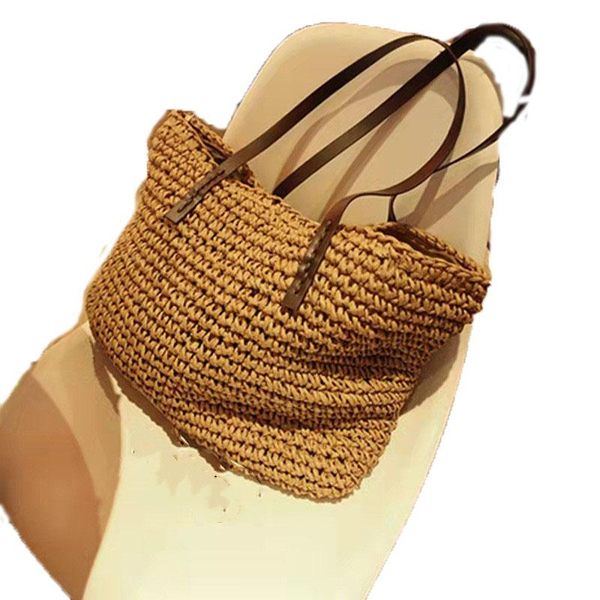 

evening bags summer women's rattan woven handmade straw handbag, leisure solid color beach large capacity zipper, versatile shoulder ba