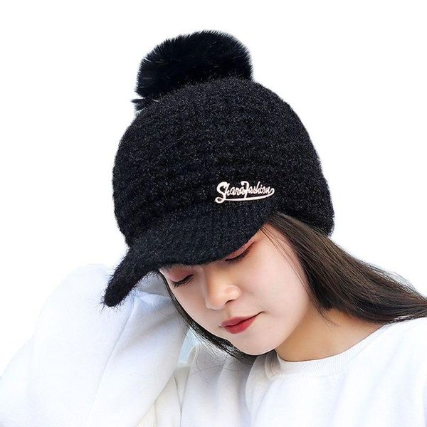 

beanie/skull caps 2021 thick and velvet knitted hat ladies winter with brim woolen yarn wind snow cold warm fashion women's, Blue;gray