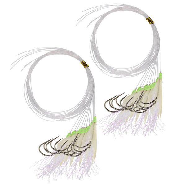 

strings fishing string hooks fishhooks pre tied sabiki fish flies skin flasher rig with glow luminous head monofilame