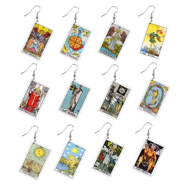 

dangle & chandelier print both side virgin tarot drop earrings for women acrylic trendy jewelry exaggerate accessories, Silver