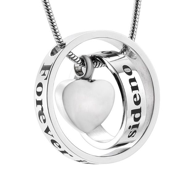 

pendant necklaces memorial jewelry double circle heart charms cremation - forever in my heart,no longer by side, Silver