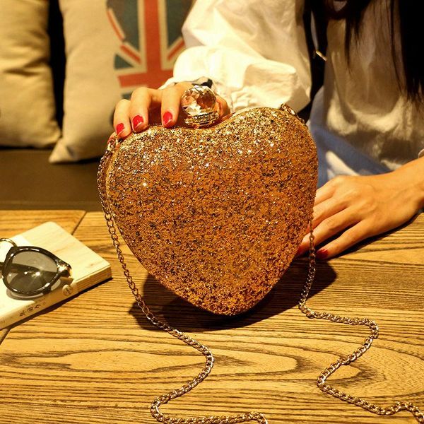 

shoulder bags 2021 luxury crysal long chain evening party wedding heart purses