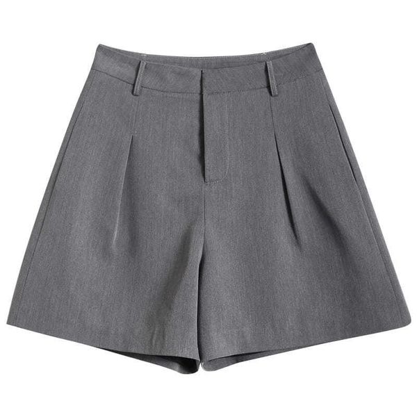 

women's shorts casual slim overalls women 2021 solid loose high waist wide leg short pants elegant simple zipper, White;black