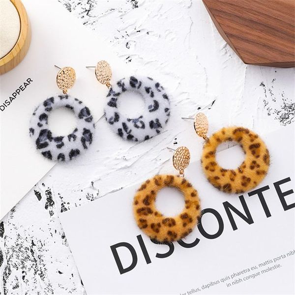 

korean fashion geometric hollow circle suede leopard round earrings women sweet winter jewelry accessories pendants dangle & chandelier, Silver