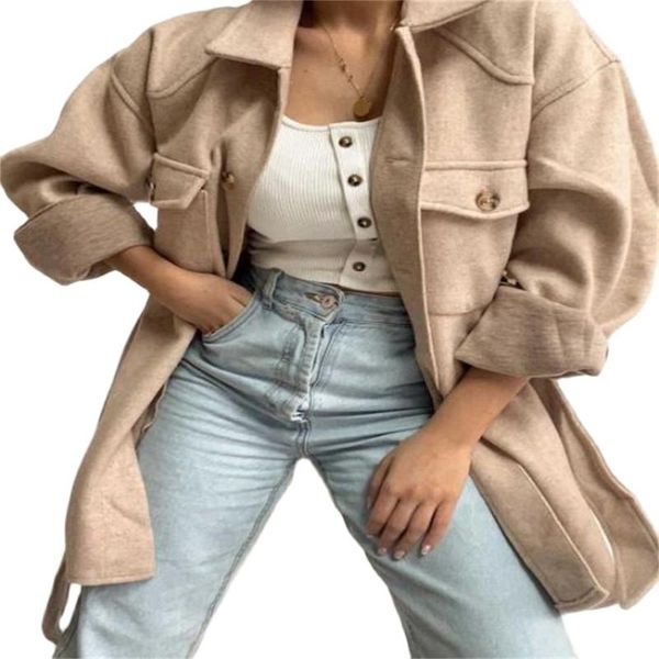 

women's wool & blends 2021 europe-usa style elegant temperament greatcoat women lapel solid pocket lace-up long sleeve slim thicken woo, Black