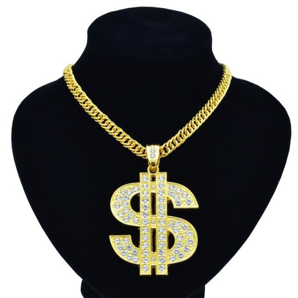 Mode Diamant Hip Hop Nachtclub Übertriebene Goldkette Dollar Anhänger Zeichen Silber Halskette Männer und Frauen Trend Persönlichkeit Anhänger