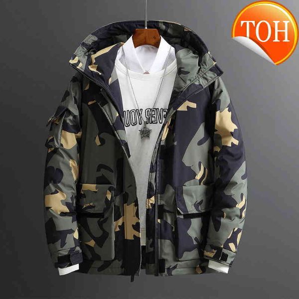 

down jacket men's winter coat 2021 new student short style loose fashion young people brand camouflage, Black