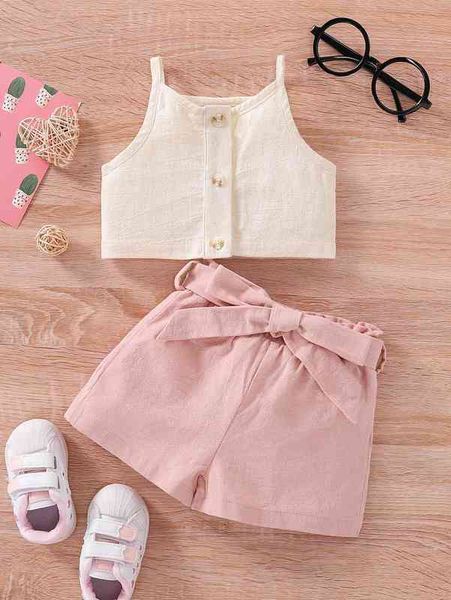 

baby button front cami with belted shorts she, Blue