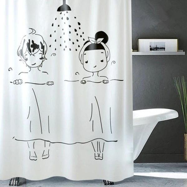 

shower curtains men/women illustration waterproof mildew curtain toilet partition bathroom with hooks