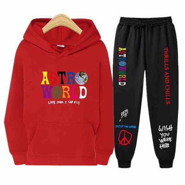 

new travisscotts astroworld men's and women's hooded sweater casual + sports pants set, Black