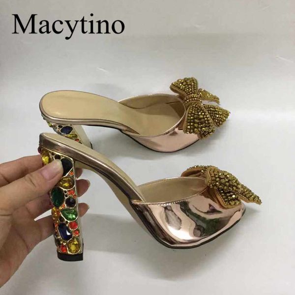 

slippers rhinestone beading bowtie mules women open toe diamond high heel summer female formal party shoes 4nm5, Black